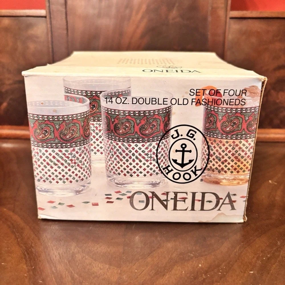 Vintage Oneida JG Hook Bountiful Paisley 14 Oz Double Old Fashioned Glasses 4